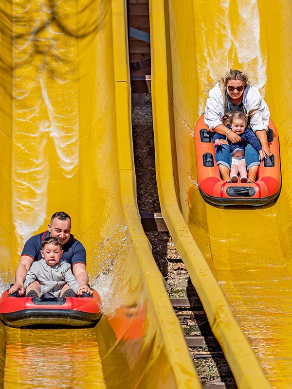 Parent and child riding Buffalo Falls at Paultons Park