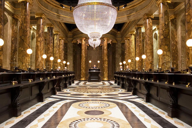 The marble banking hall set at Warner Bros. Studio Tour London