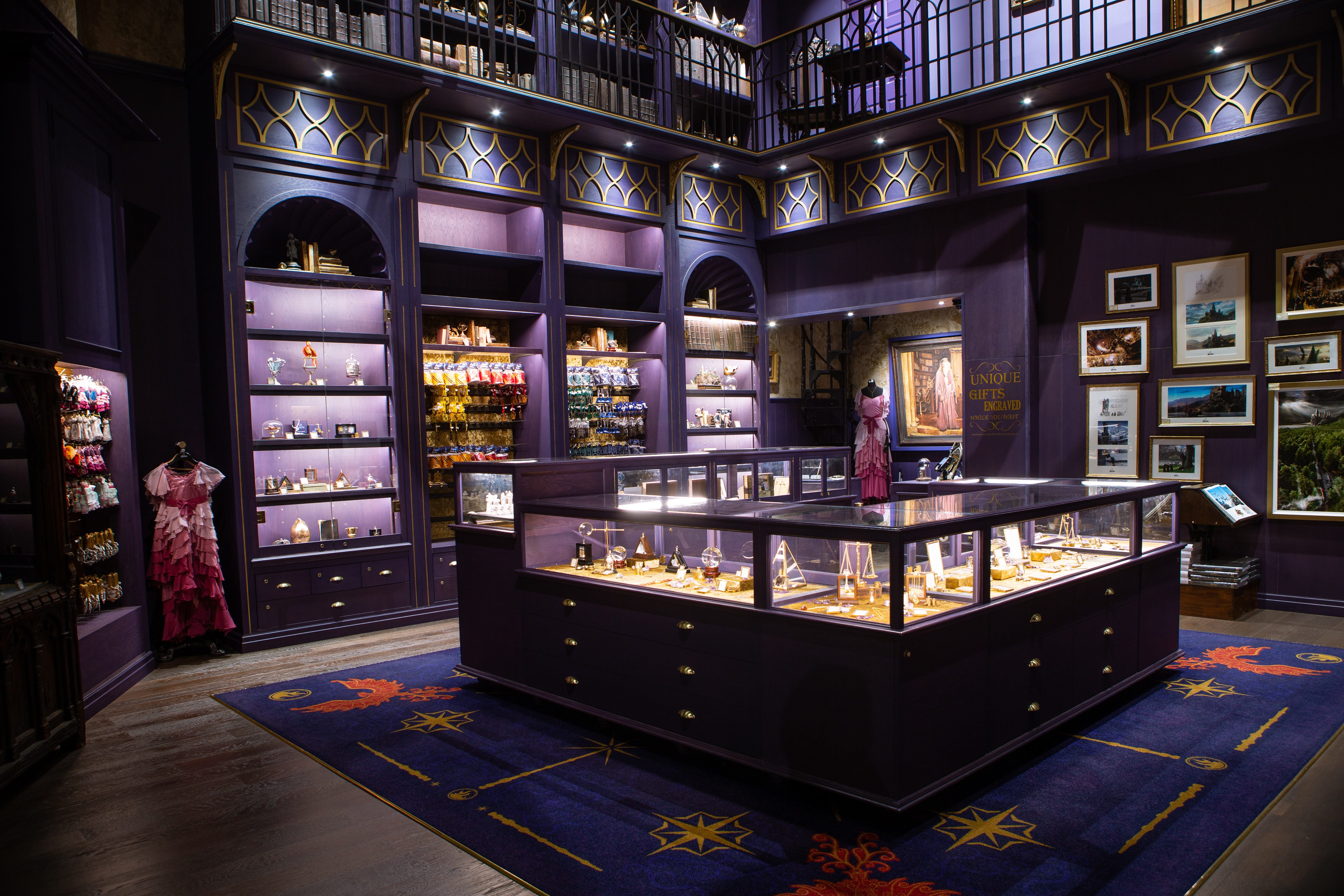 Display cases and merchandise inside a Studio Tour shop