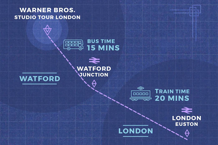Map showing how to get to Warner Bros. Studio Tour London
